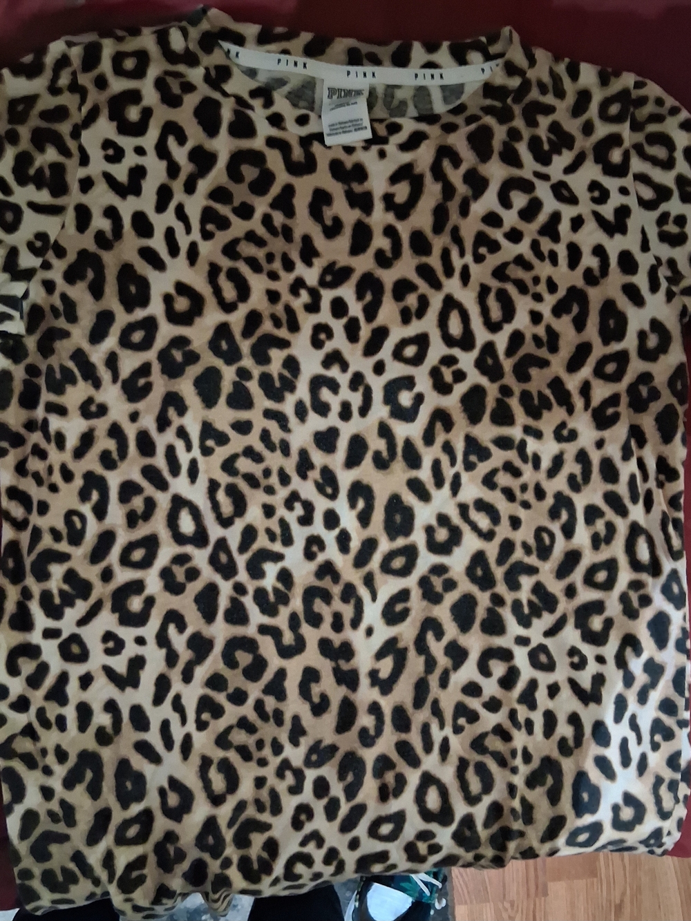 PINK Victoria's Secret Leopard Print Short Sleeve Tee - Beige/Black